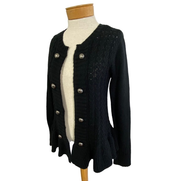 a.n.a Black Cable,Knit Cardigan, Sweater Flared Waist Button Accent Med - Picture 7 of 7